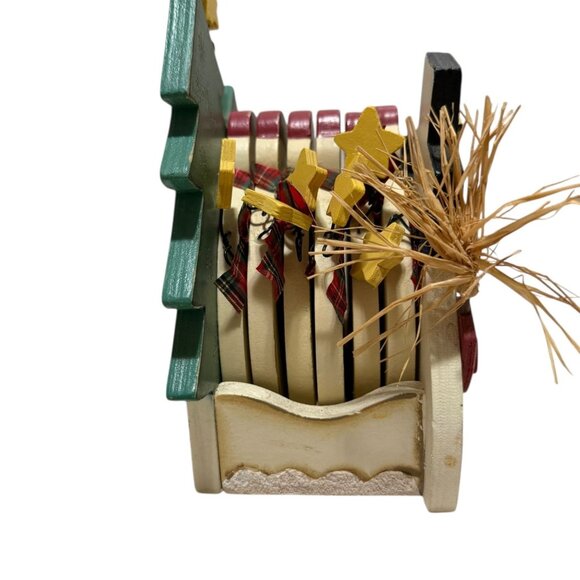 Christmas Snowman Coaster Set & Holder 6 Wooden Coasters Cork Base Holiday - Picture 4 of 7